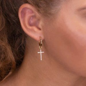 NWT Choi Silver Cross Drop Hoops Earring